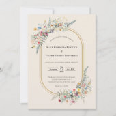Boho Wildflower Fern Beige Wedding Kaart (Voorkant)