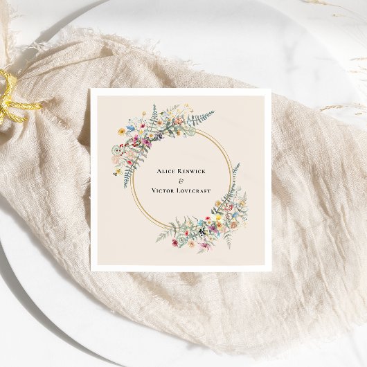 Boho Wildflower Fern Beige Wedding Servet