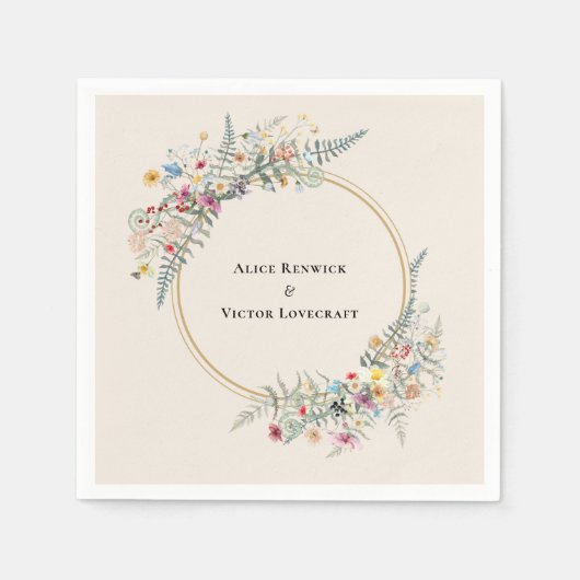 Boho Wildflower Fern Beige Wedding Servet (Voorkant)