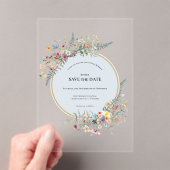Boho Wildflower Fern Dusty Blue Bewaar de datum Acryl Uitnodigingen (Insitu (Draagbaar))