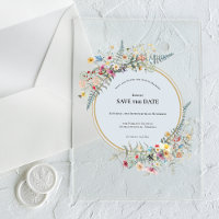 Boho Wildflower Fern Dusty Blue Bewaar de datum