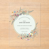 Boho Wildflower Fern Mint Green Save the Date Acryl Uitnodigingen (Voorkant)