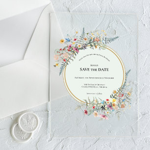 Boho Wildflower Fern Mint Green Save the Date Acryl Uitnodigingen