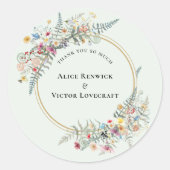 Boho Wildflower Fern Mint Groen Bedankt Favor Ronde Sticker (Voorkant)