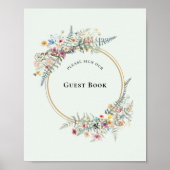 Boho Wildflower Fern Mint Groen Gastenboek Teken Poster (Voorkant)