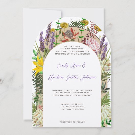  Boho Wildflower Fern Paars Gele Floral Kaart (Voorkant)