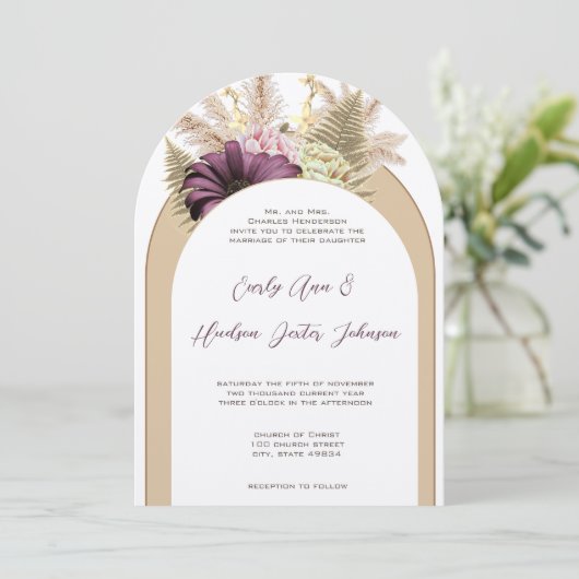 Boho Wildflower Fern Paars Gele Floral Kaart (Staand voorkant)