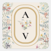 Boho Wildflower Fern Wedding Monogram Favor Vierkante Sticker (Voorkant)