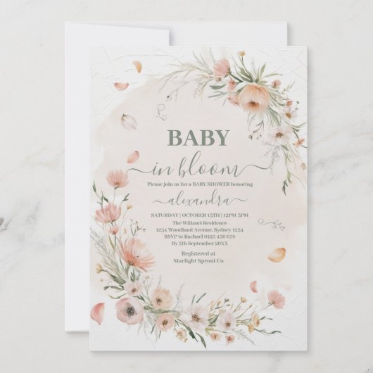 Boho Wildflower Flora Baby shower Kaart (Voorkant)