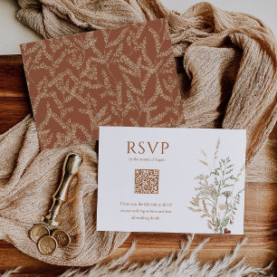 Boho Wildflower Floral Butterfly QR Code Trouwen RSVP Kaartje