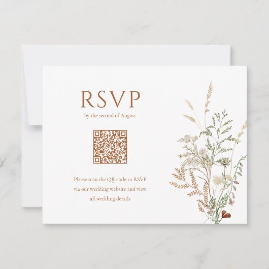 Boho Wildflower Floral Butterfly QR Code Trouwen RSVP Kaartje (Voorkant)