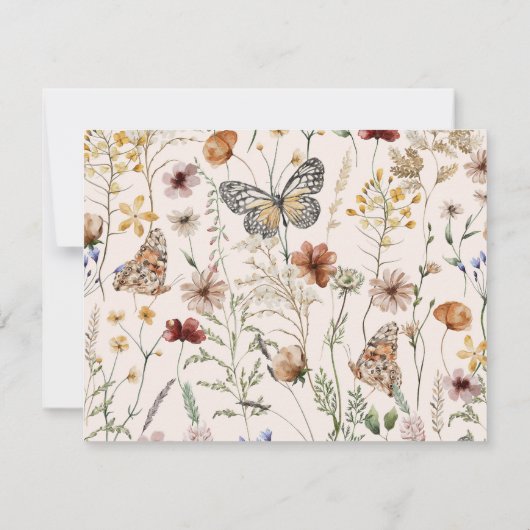 Boho Wildflower Floral Butterfly QR Code Trouwen RSVP Kaartje (Achterkant)