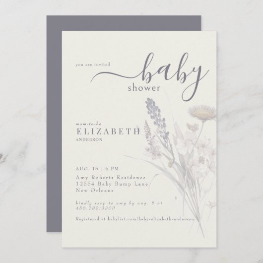 Boho Wildflower Floral Cream Baby shower Kaart (Voorkant / Achterkant)