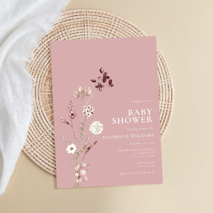Boho Wildflower Floral Dusty Roos Baby shower Kaart