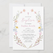 Boho Wildflower Floral Girl Baptism Kaart (Voorkant)