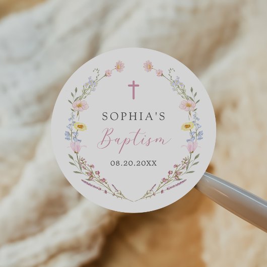Boho Wildflower Floral Girl Baptism Ronde Sticker