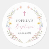 Boho Wildflower Floral Girl Baptism Ronde Sticker (Voorkant)