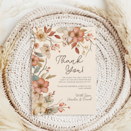 Boho Wildflower Floral Ivoor Baby shower Bedankkaart