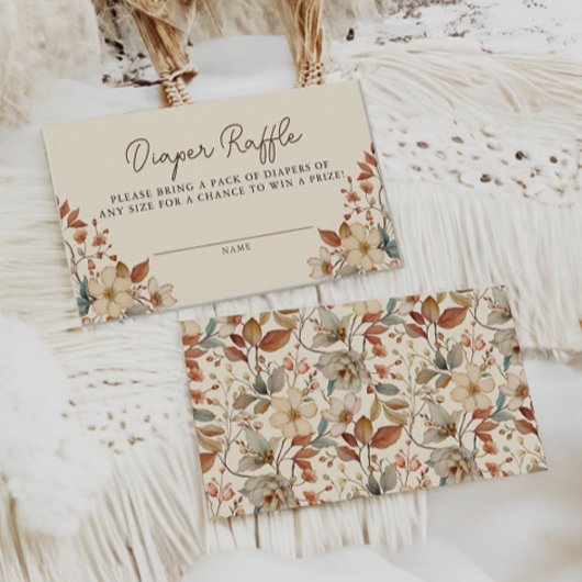 Boho Wildflower Floral Ivoor Diaper Raffle Informatiekaartje
