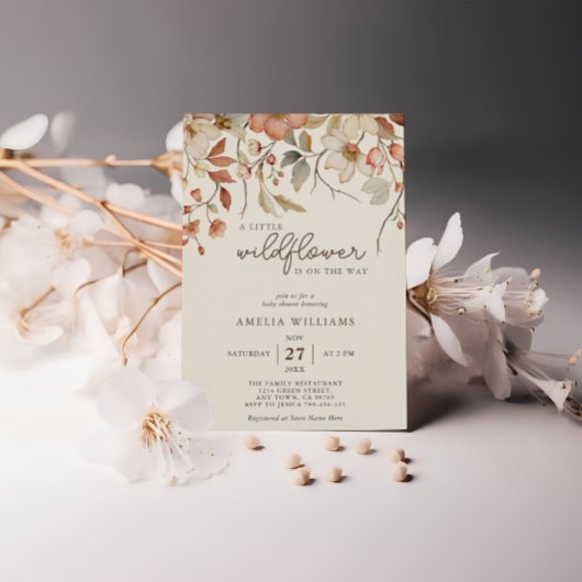 Boho Wildflower Floral Ivory Uitnodiging