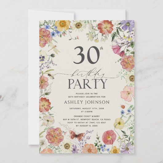 Boho Wildflower Floral Lijst 30e verjaardag Kaart (Voorkant)