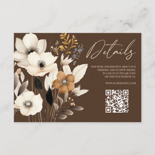 Boho Wildflower Floral QR Code Bruiloft Details Informatiekaartje (Voorkant)