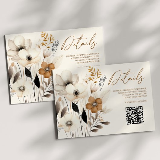 Boho Wildflower Floral QR Code Bruiloft Details Informatiekaartje