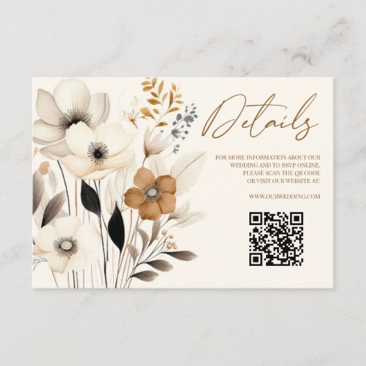 Boho Wildflower Floral QR Code Bruiloft Details Informatiekaartje (Voorkant)