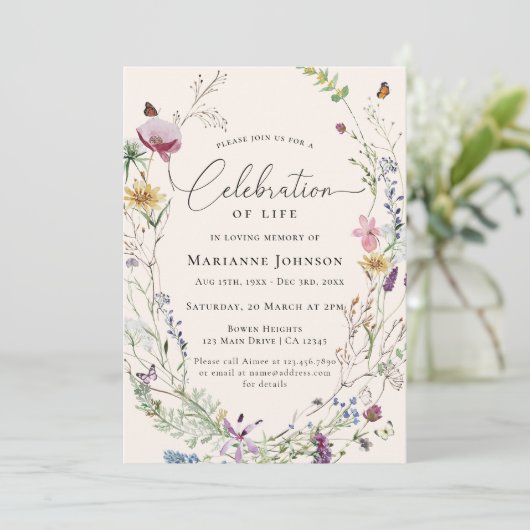 Boho Wildflower Floral viering van het leven Kaart (Staand voorkant)