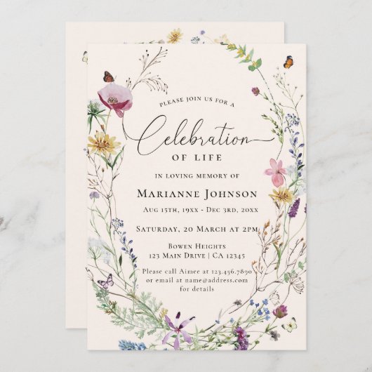 Boho Wildflower Floral viering van het leven Kaart (Voorkant / Achterkant)