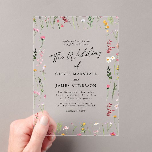 Boho Wildflower Floral Wedding Acryl Uitnodigingen (Insitu (Draagbaar))