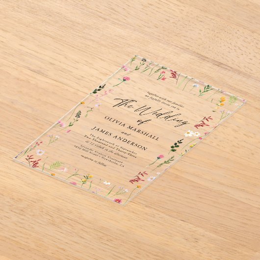 Boho Wildflower Floral Wedding Acryl Uitnodigingen (Laagn)