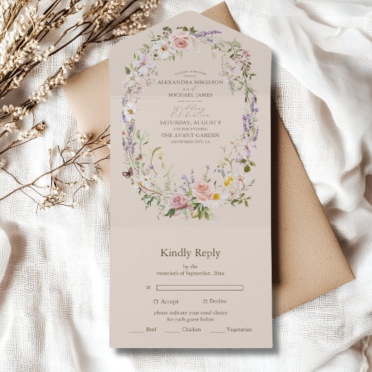 Boho Wildflower Floral Wedding All In One Uitnodiging
