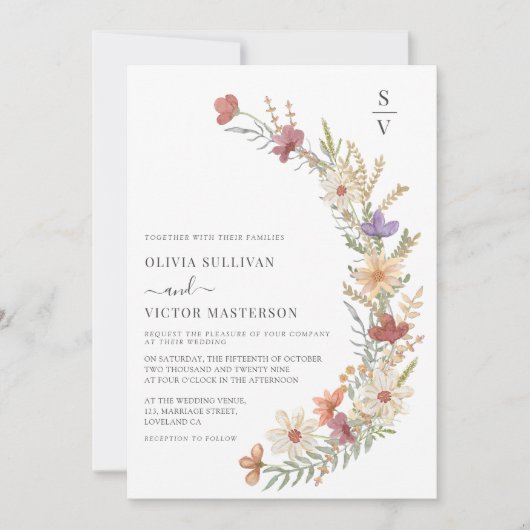 Boho Wildflower Floral Wedding Kaart (Voorkant)