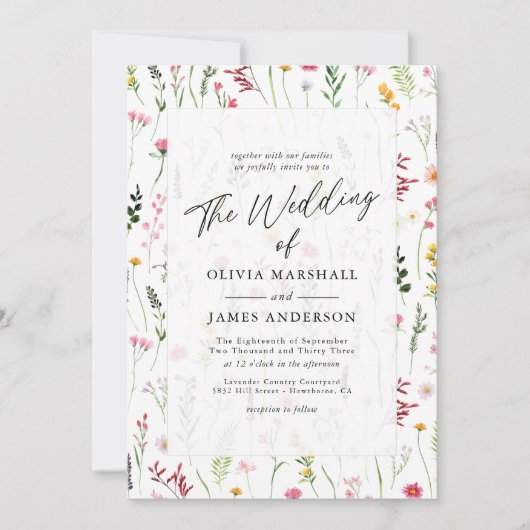 Boho Wildflower Floral Wedding Kaart (Voorkant)