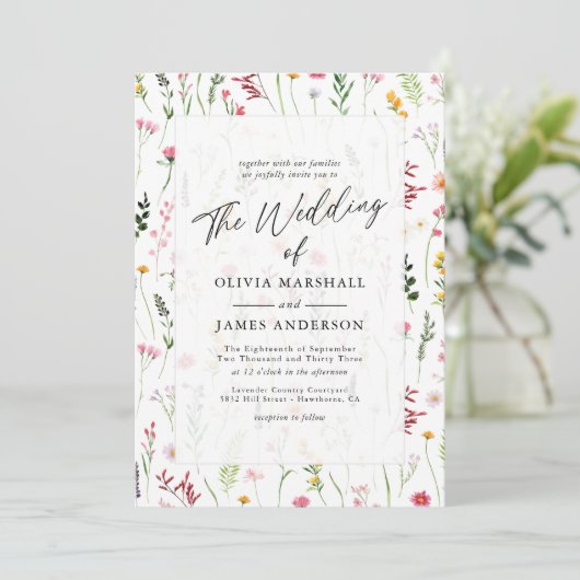 Boho Wildflower Floral Wedding Kaart (Staand voorkant)