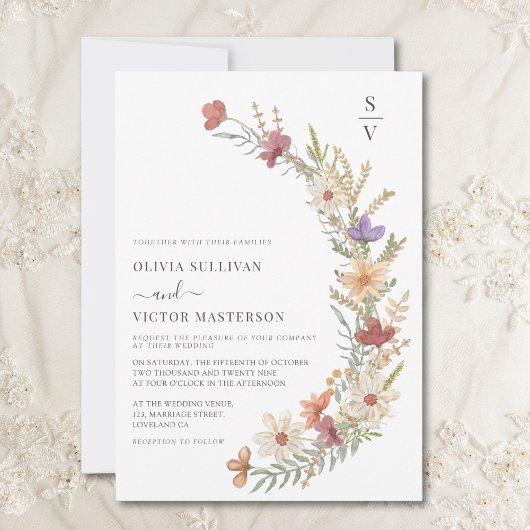 Boho Wildflower Floral Wedding Kaart