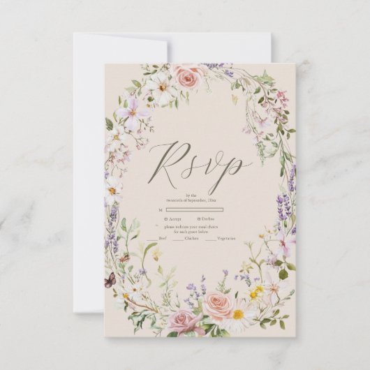 Boho Wildflower Floral Wedding RSVP Kaartje (Voorkant)