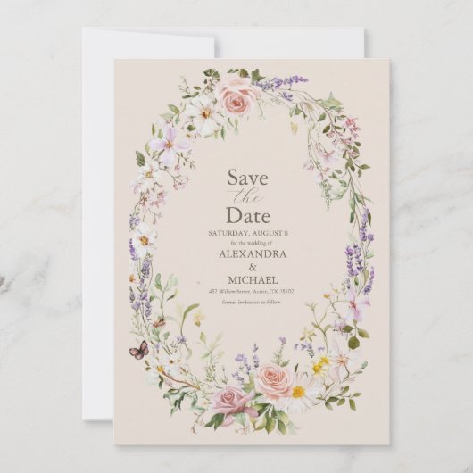 Boho Wildflower Floral Wedding Save The Date (Voorkant)