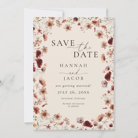 Boho Wildflower Floral Wedding Save The Date (Voorkant)