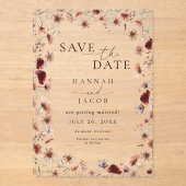 Boho Wildflower Floral Wedding Save the Date Acryl Uitnodigingen (Voorkant)