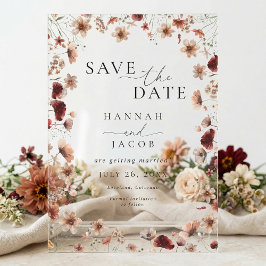 Boho Wildflower Floral Wedding Save the Date Acryl Uitnodigingen