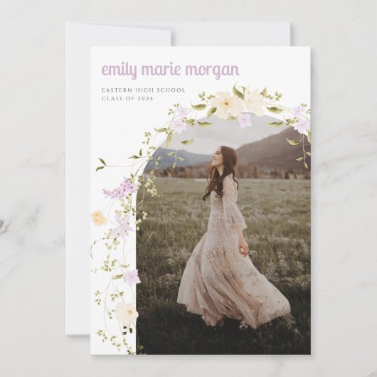 Boho Wildflower Foto Afstudeerfeest Uitnodiging (Voorkant)