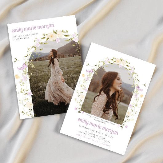 Boho Wildflower Foto Afstudeerfeest Uitnodiging