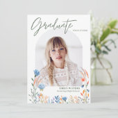 Boho Wildflower Foto Girl Digital Afstuderen Kaart (Staand voorkant)