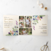 Boho Wildflower Foto in één roam bruiloft Drieluik Uitnodiging (Binnen)