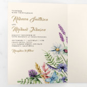 Boho Wildflower Foto in één roam bruiloft Drieluik Uitnodiging (Binnenzijde eerst)