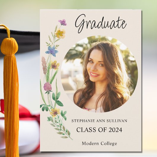 Boho Wildflower Foto Meisje College Afstuderen Aankondiging