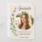 Boho Wildflower Foto Meisje College Afstuderen Aankondiging (Voorkant)