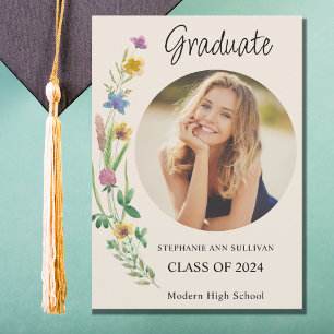 Boho Wildflower Foto Meisje Middelbare School Afst Aankondiging